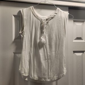 New York & Company Cream Blouse with Tassel Tie M